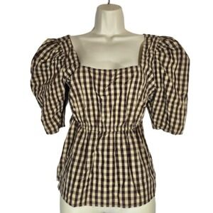 Melrose and Market gingham Puff Sleeve Blouse Top Milkmaid Small Fall Babydoll